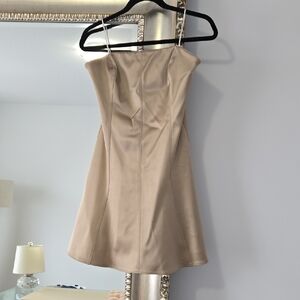 Gold-Champagne Plunge Short Dress Strapless